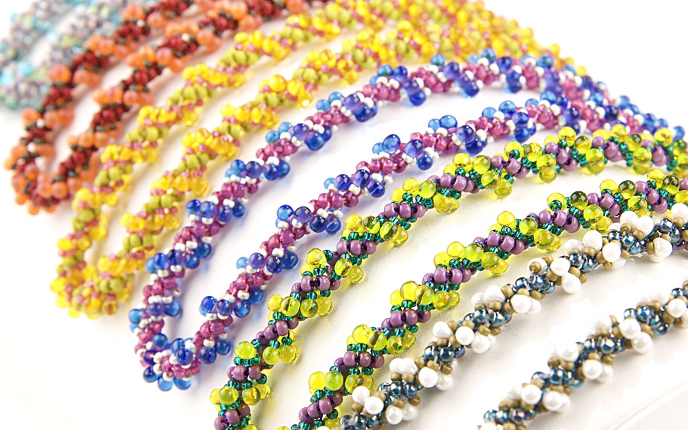 Spiral Stitch Drop Bead Necklaces